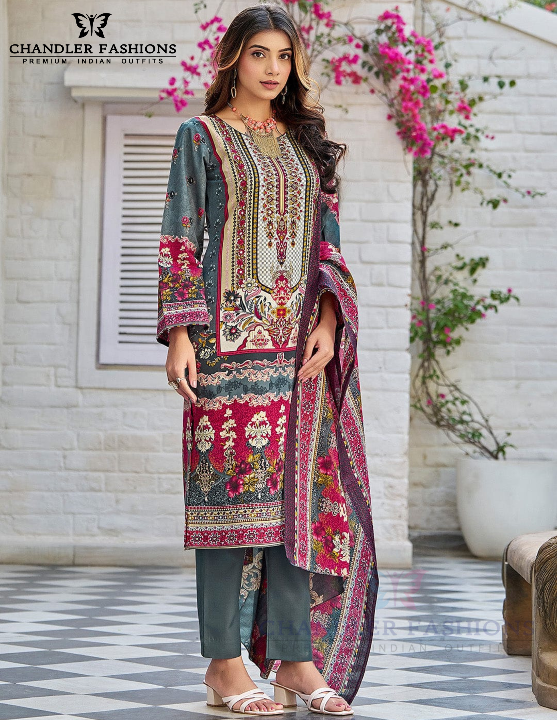 Stunning Multicolor Cotton Blend With Printed Work Salwar Suits In USA