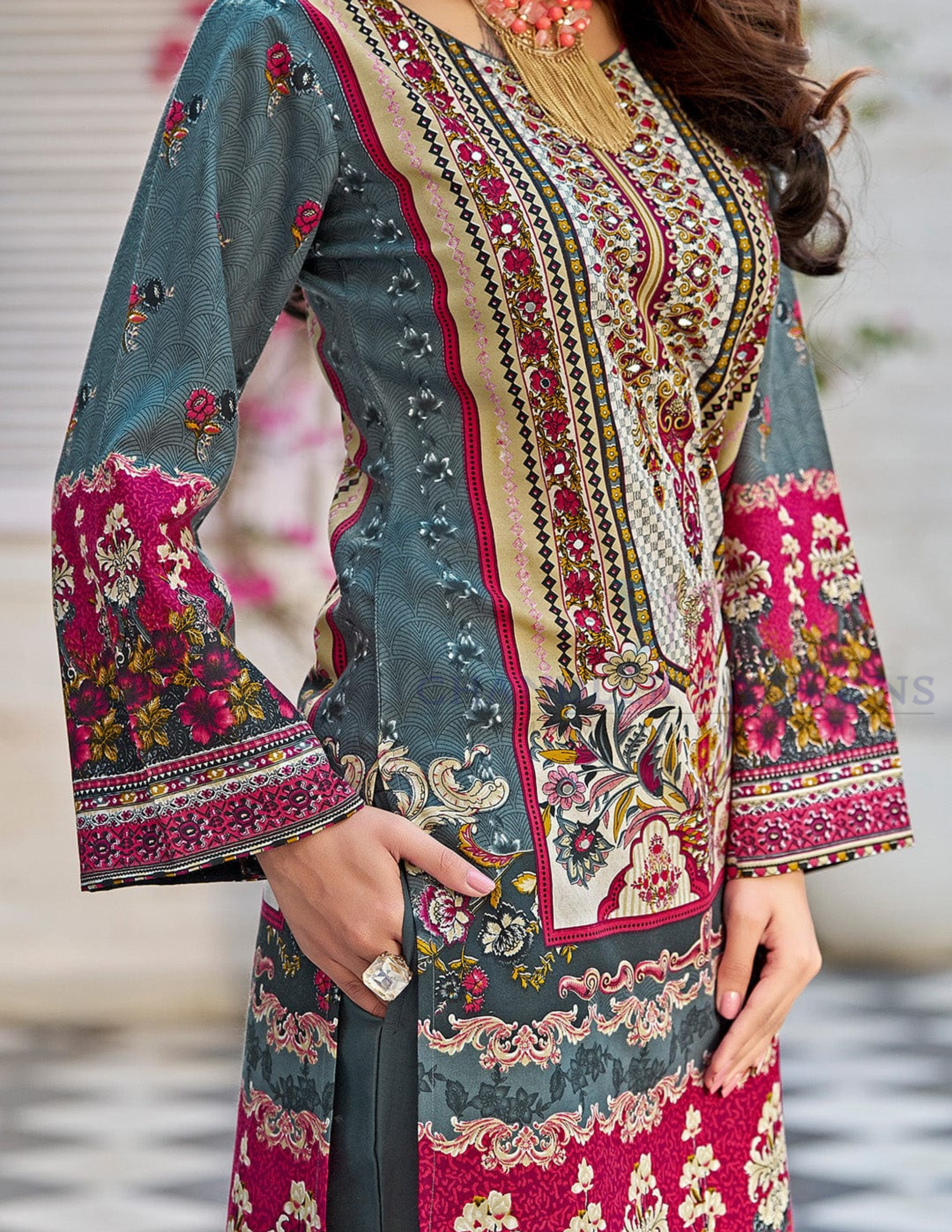 Cotton Blend With Printed Work Salwar Suits In Indian Ehnic Wear