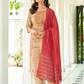 Gorgeous Peach Color Straight Kurthi With Pant And Fancy Jacquard Dupatta For Women