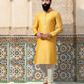Appealing Yellow Color Slub Silk Embroidery Work Kurta With Pajama Pant