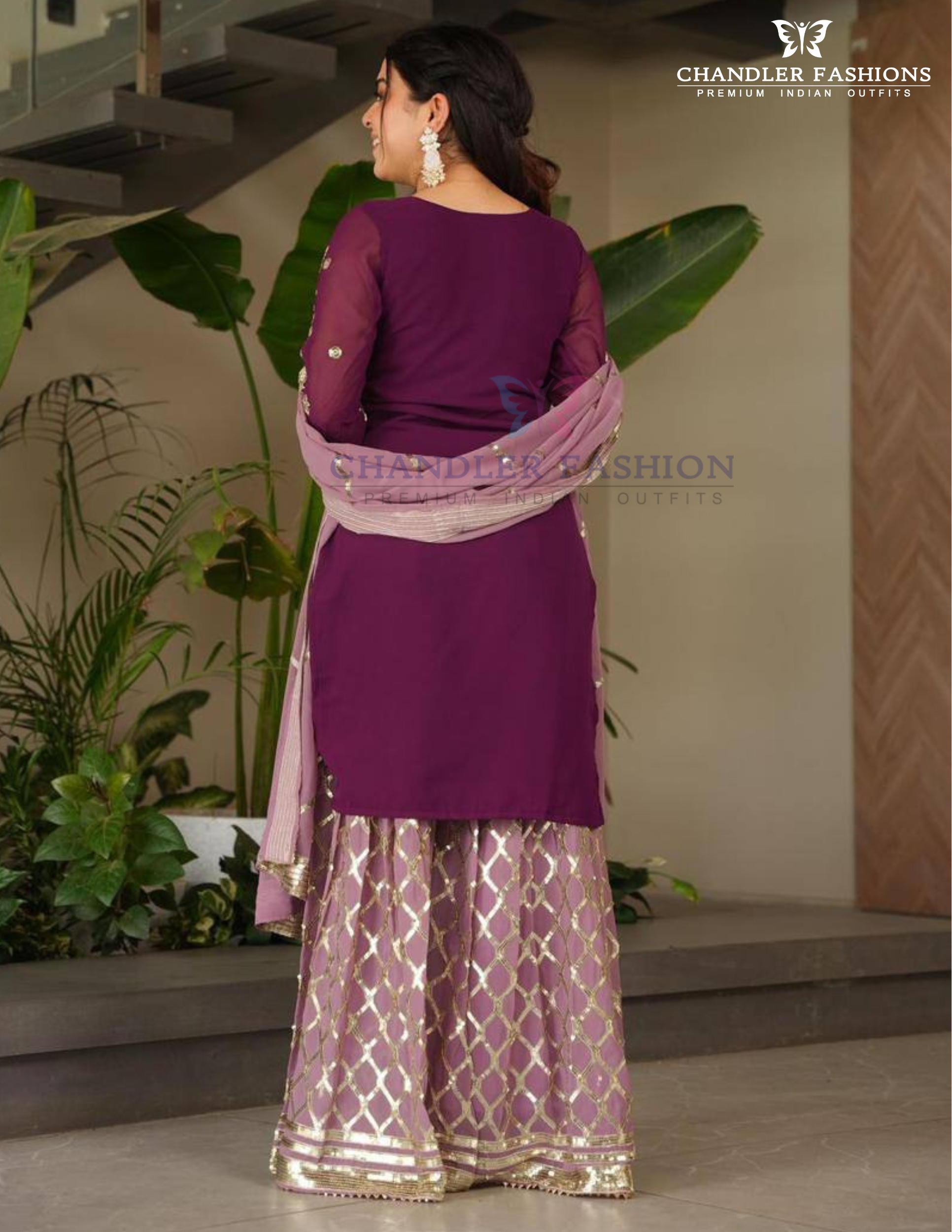 Charming purple Color Georgette With Embroidered Sequins Work Sharara Suits In Mesa
