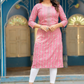 Attractive Pink Colored Rayon Gold print Kurti With Fancy Embroidery Work