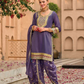Beautiful Purple Color Shimmer With Embroidery Work Kurti With Dhoti Pant Set For Women