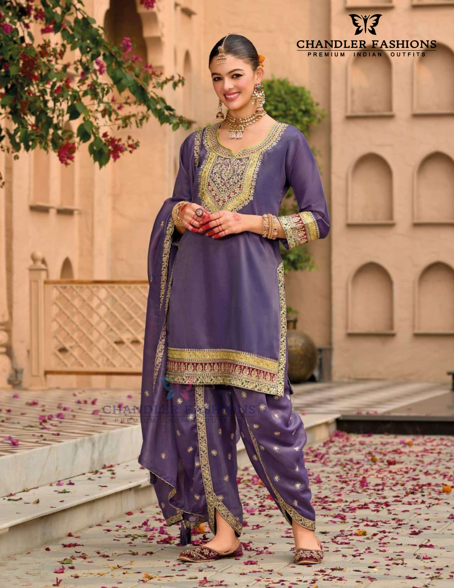 Beautiful Purple Color Shimmer With Embroidery Work Kurti With Dhoti Pant Set For Women