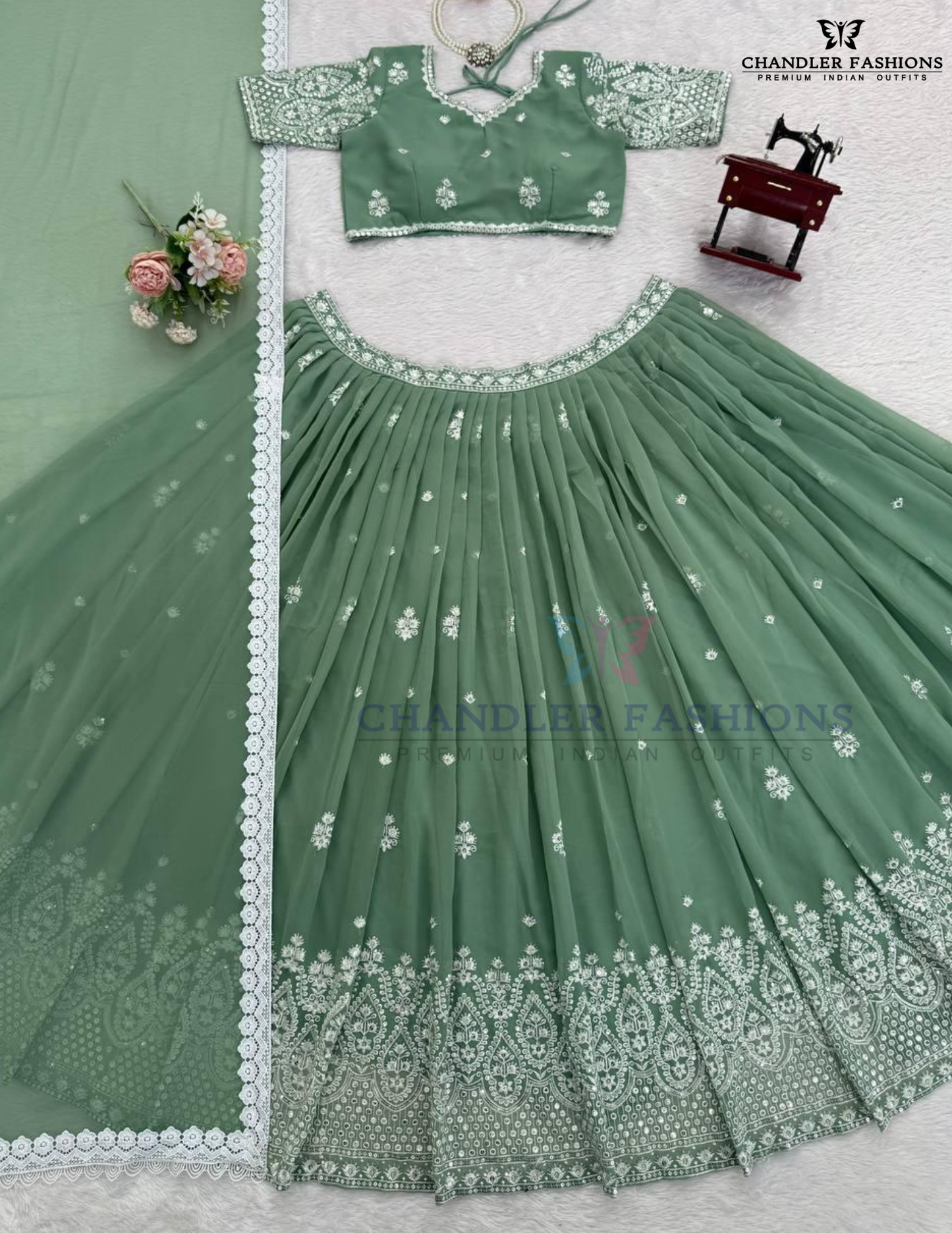 Elegant Light Green Color Embroidery And Sequins Work Lehenga Choli Near Me