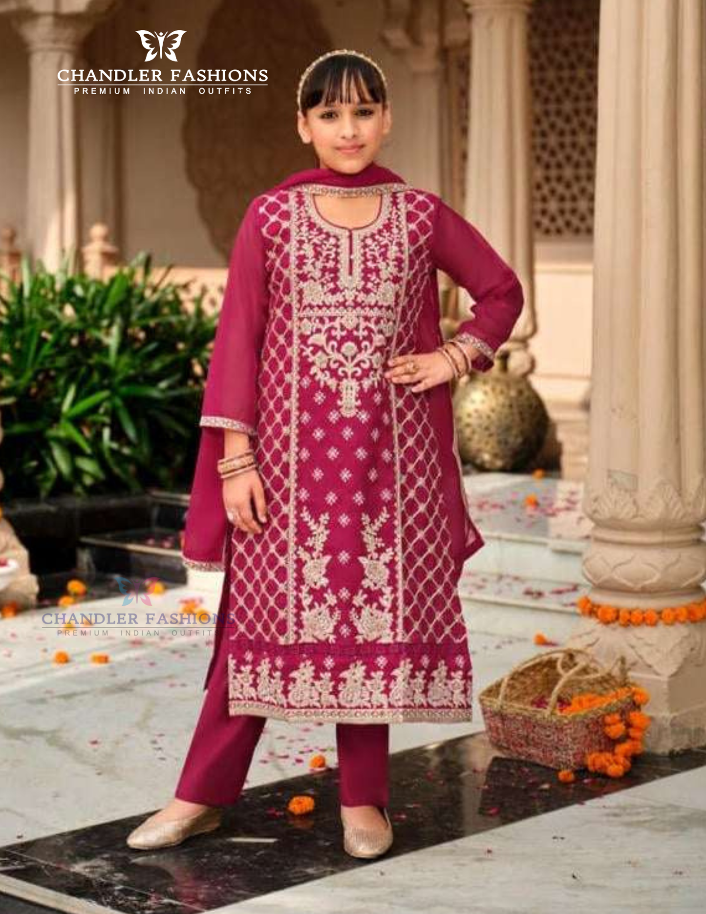 Stunning Dark Pink Color Organza With Embroidery Work Kurti Suits For Girls