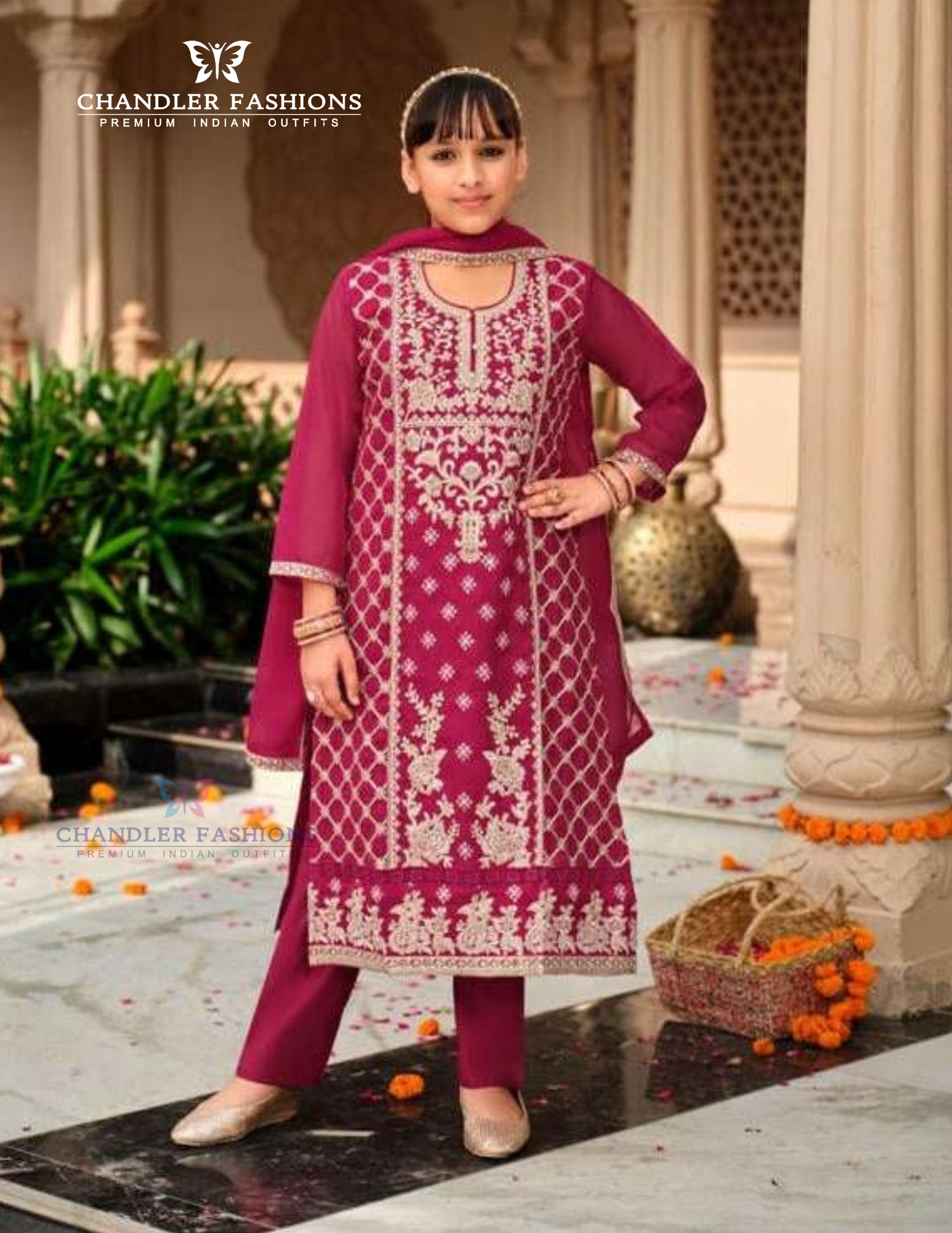 Stunning Dark Pink Color Organza With Embroidery Work Kurti Suits For Girls