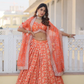 Attractive Orange Color Pure Dyable Viscose Jacquard Embroidered Lehenga Near Me