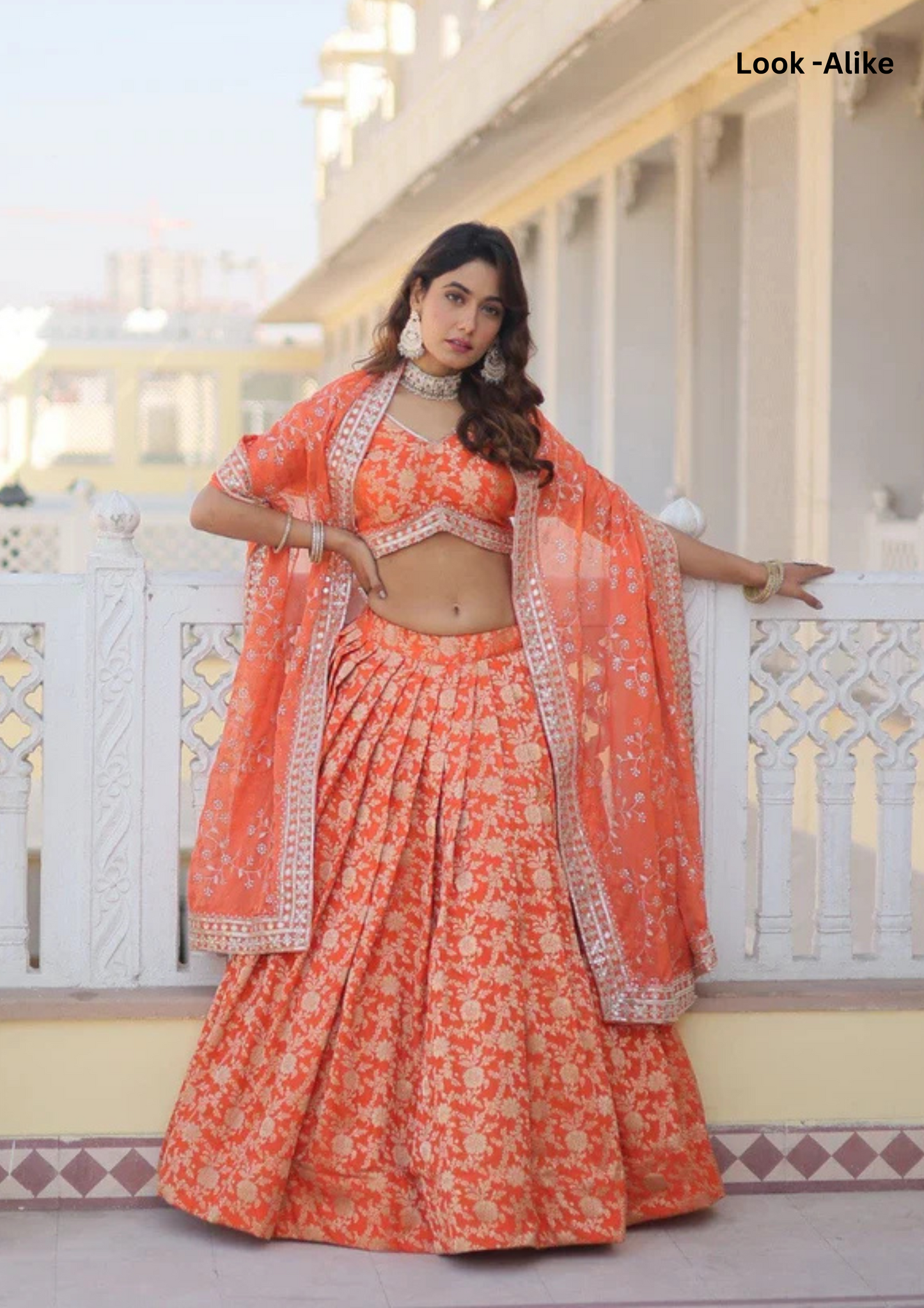 Attractive Orange Color Pure Dyable Viscose Jacquard Embroidered Lehenga Near Me