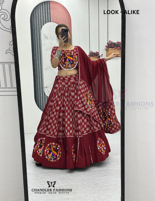 Wonderful Maroon Color Pure Cotton Kamthi Work Chaniya Choli Sets For Women