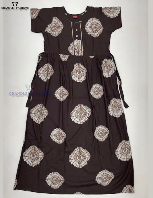 Alluring Brown Color Rayon With Printed Work Nighty For Women