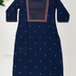 Exquisite Dark Blue Color Cotton Kurti With Thread Embroidery Work For Women