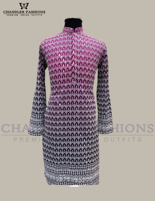 Charming Purple Color Embroidery And Sequins Work Kurta With Pajama For Men