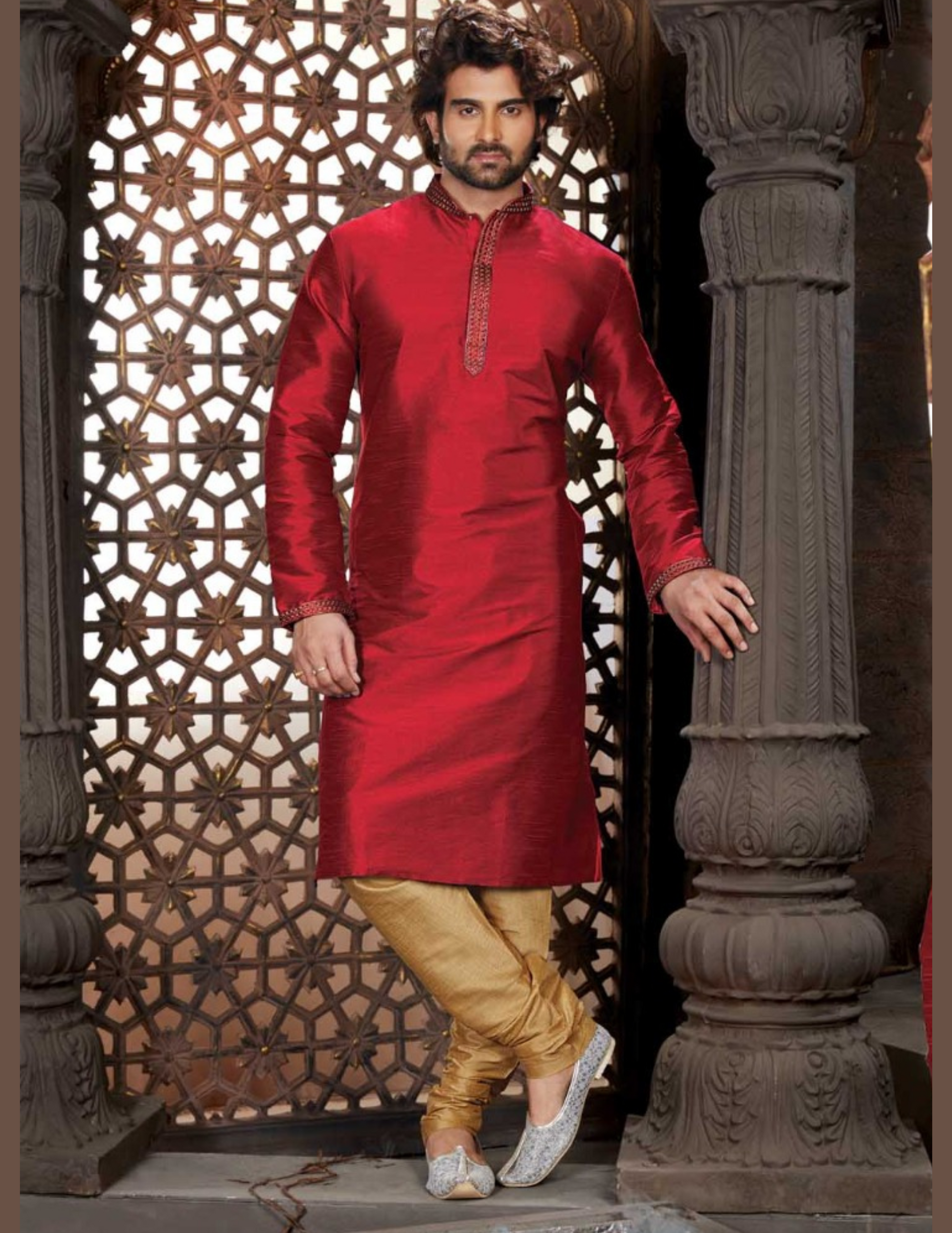 Gorgeous Cream Color Dupion Silk Lace Work With Pajama Set For Men's Kurta