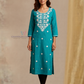 Alluring Sky Blue Color Rayon With Embroidery Work Kurti For Women