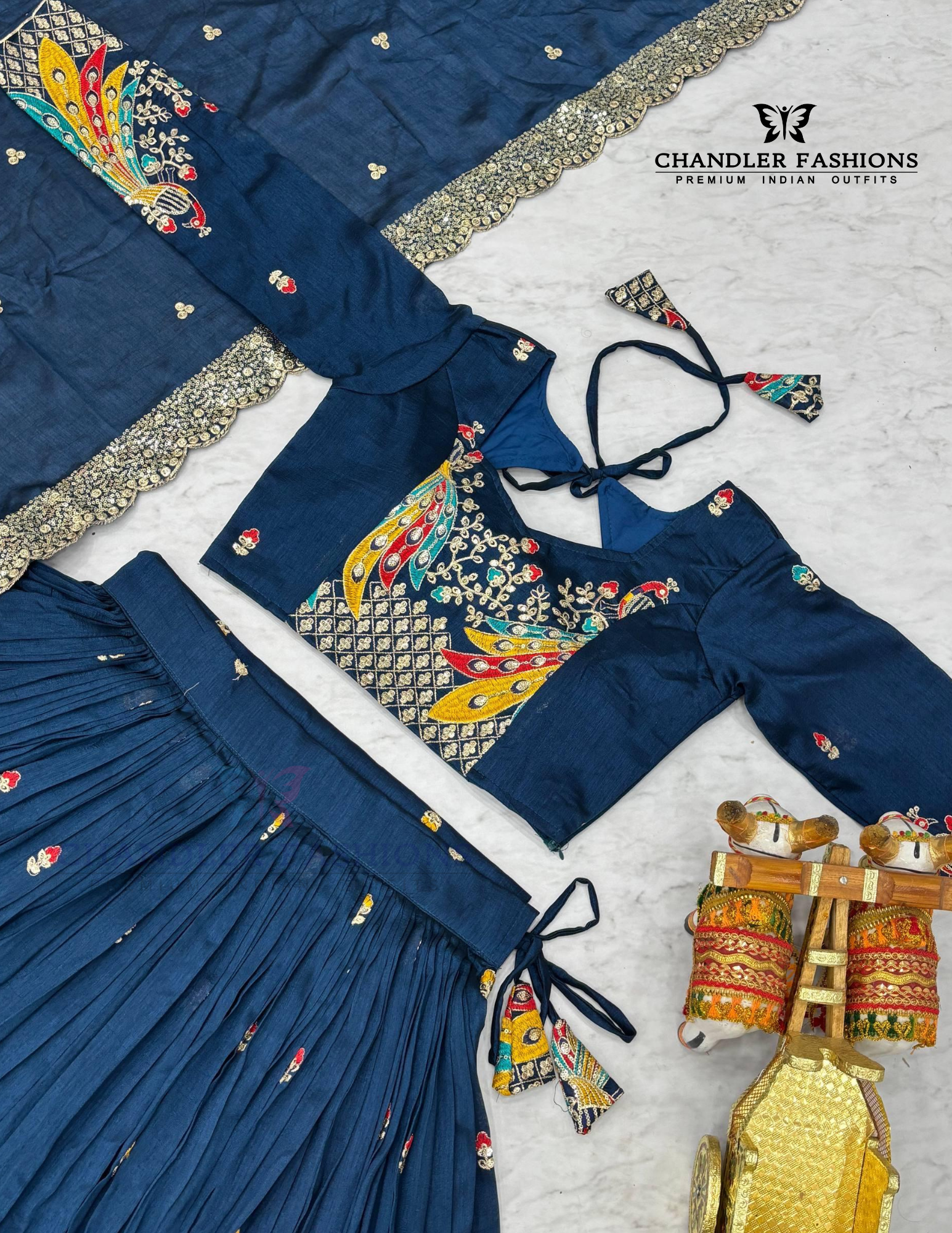 Blue Color Embroidery And Sequins Work Lehenga Choli In Chandler