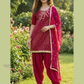 Beautiful Rani Pink Color Premium Jam Cotton Print With Handwork Patiala Suit For Women
