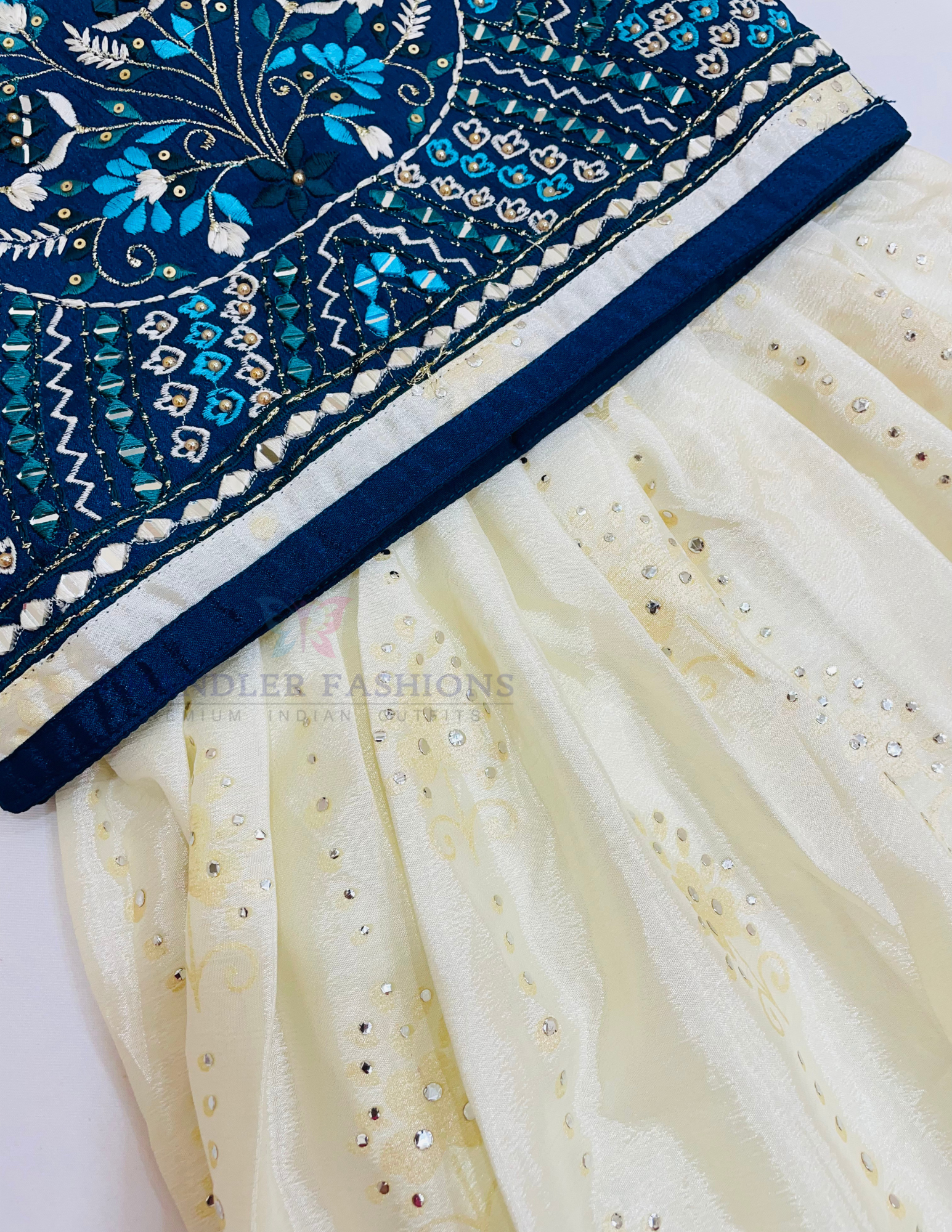 Teal Blue And Off White Color Choli For Girls In Mesa