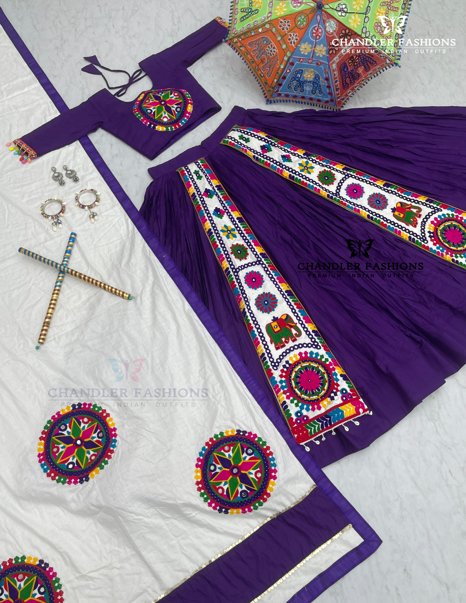 Violet Cotton Embroidery And Sequins Work Chaniya Lehenga In Suncity