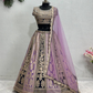 Elegant Purple Colored Heavy Embroidery And Sequins Work Mirror Hand Work Lehengas With Dupatta Set