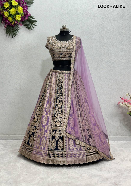 Elegant Purple Colored Heavy Embroidery And Sequins Work Mirror Hand Work Lehengas With Dupatta Set