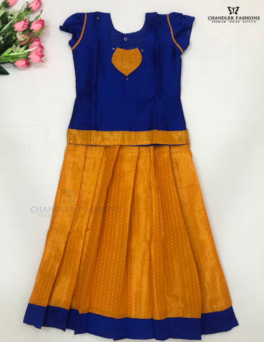 Amazing Royal Blue Color Silk Langa Set With Zari Work For Girls