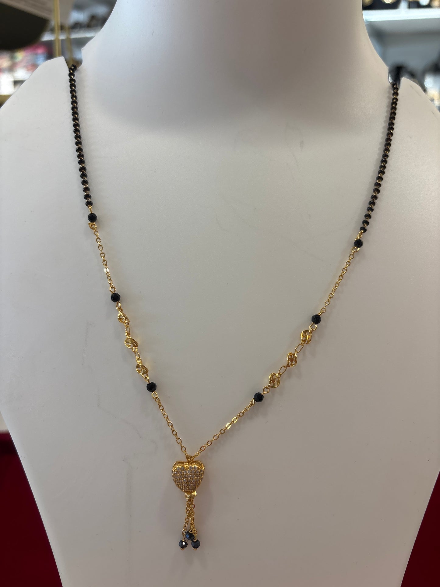 Beautiful Gold Chain With Black beads  with Heart shape locket For Women