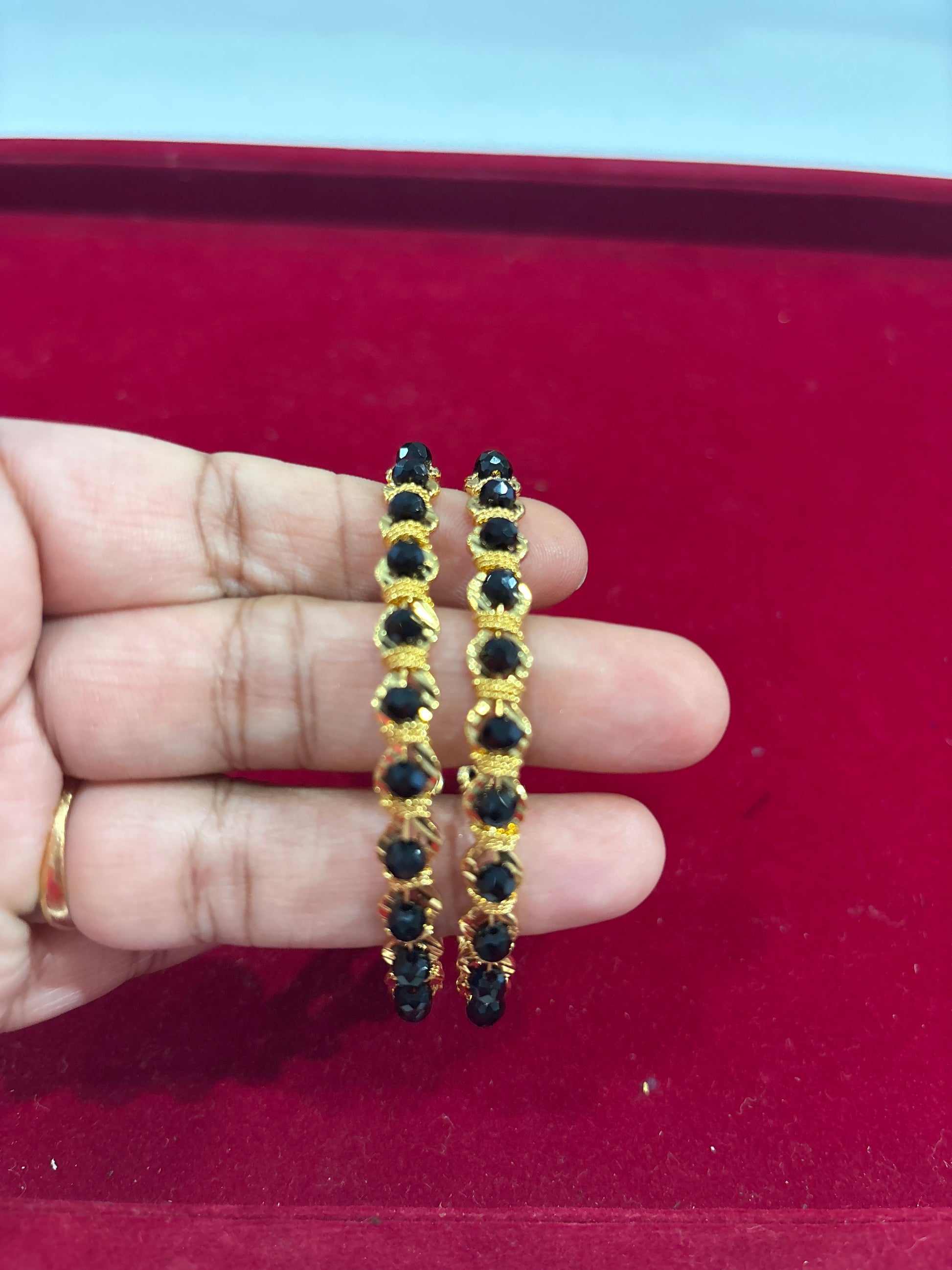 Attractive Gold Plated Black Beads  Bangles For Women