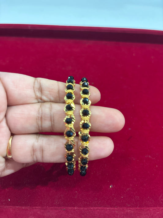 Attractive Gold Plated Black Beads  Bangles For Women