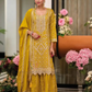 Stunning Yellow Color Heavy Silk With Embroidery Work Palazzo Suits And Dupatta