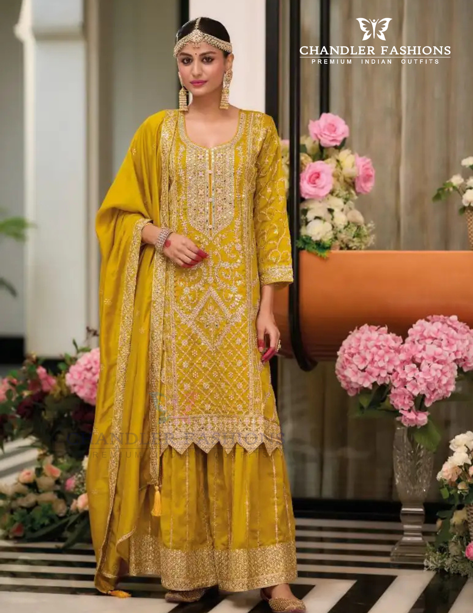 Stunning Yellow Color Heavy Silk With Embroidery Work Palazzo Suits And Dupatta