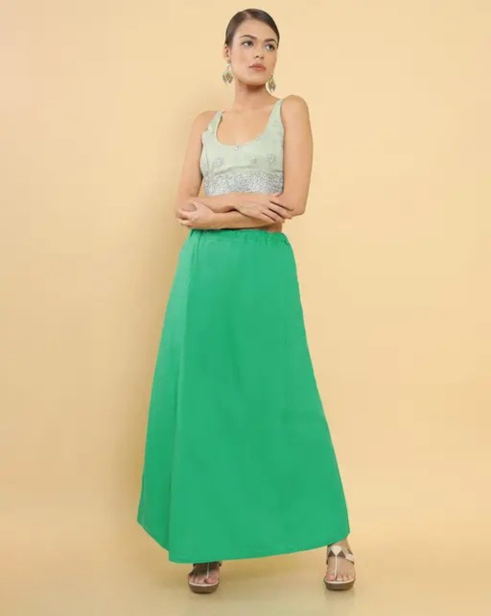 Alluring Aqua Green Cotton Readymade Petticoat With Thread Work For Women