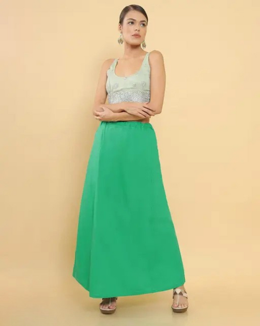 Alluring Aqua Green Cotton Readymade Petticoat With Thread Work For Women