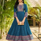 Elegant Designer Blue Color Rayon Foil Print Anarkali Gown With Embroidery Work
