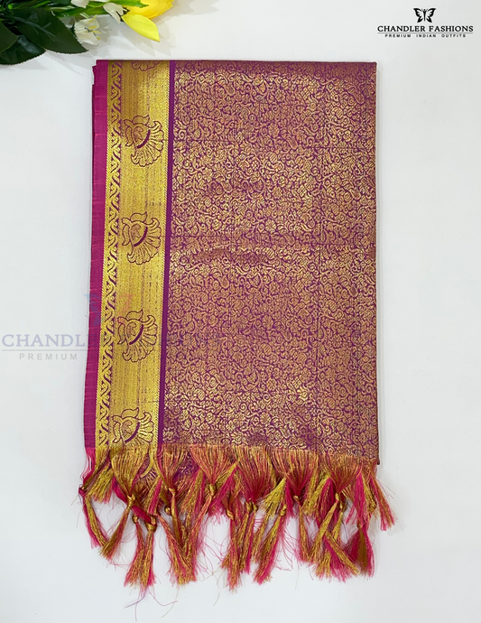 Attractive Pink Color Silk With Golden Zari Work Shawl (Ponnadai) For Guest