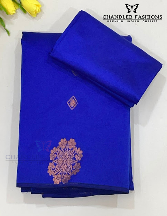Charming Blue Color Pure Kanchi Silk With Gold Zari And Traditional Pallu Design With Floral Matifs Work Saree For Women - SILKMARK CERTIFIED