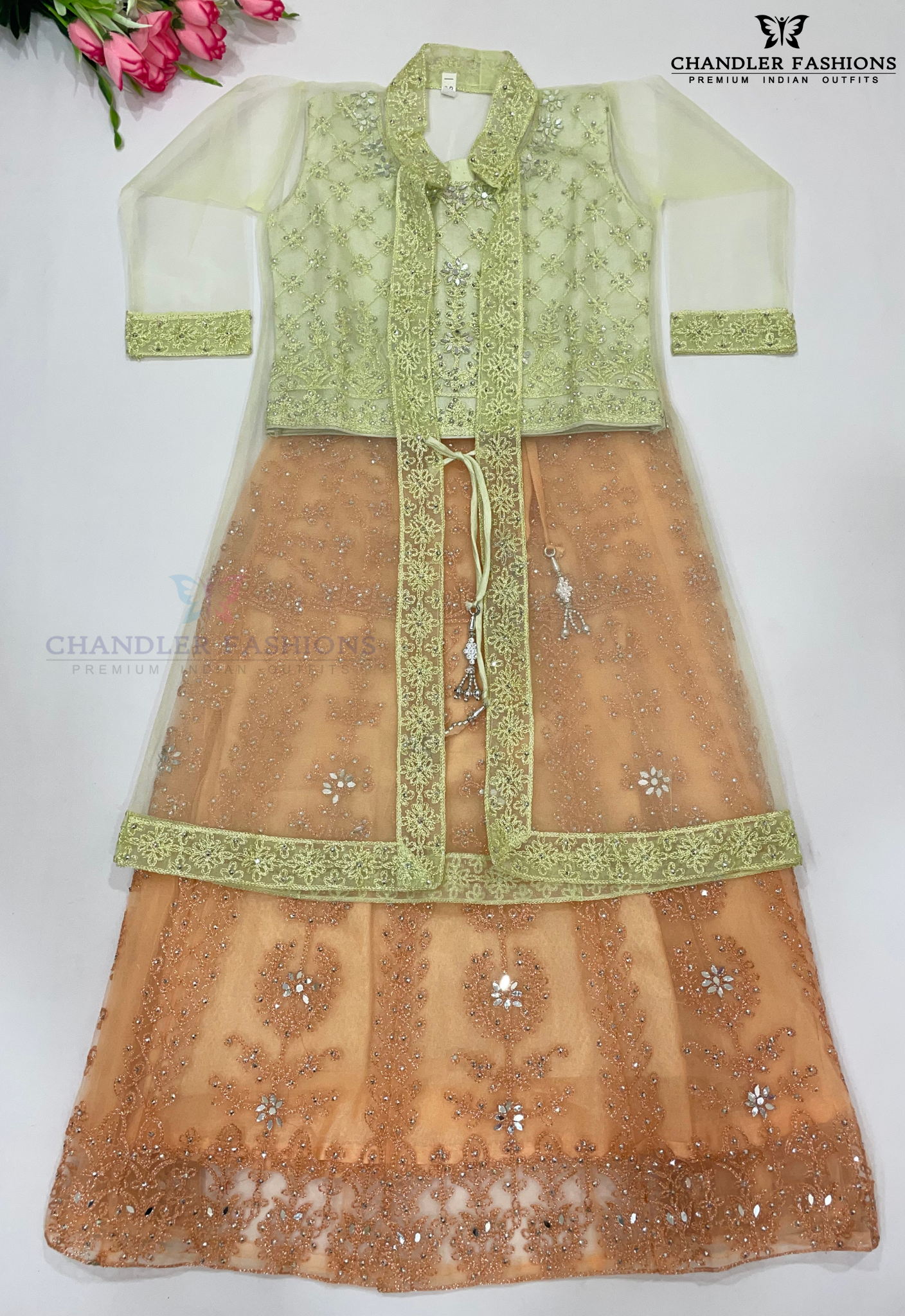 Elegant Pista Green Color Georgette Choli Sets For Girls