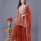 Attractive Light Brown Color Georgette Embroidered Work Sharara Suits For Women