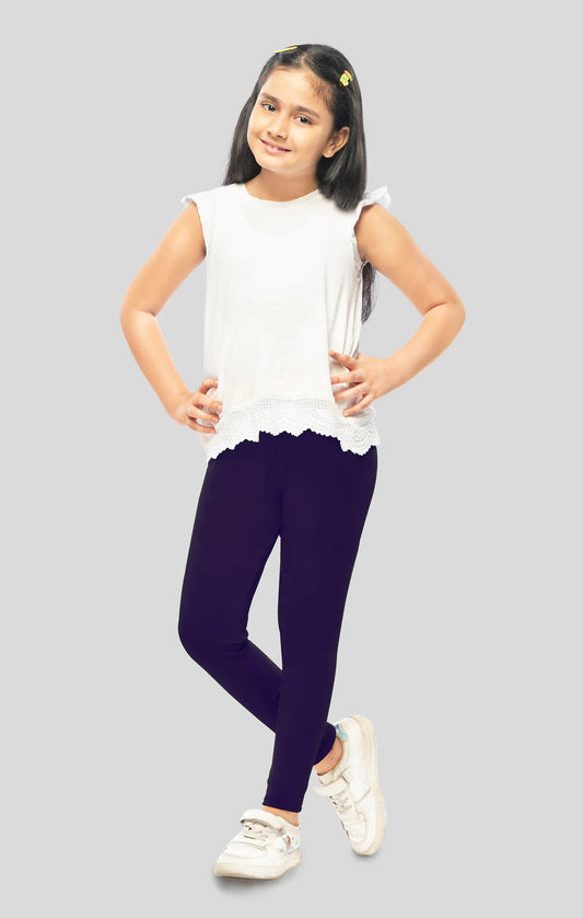 Alluring Dark Blue Color Stretchable Rayon Elastane Leggings For Kids