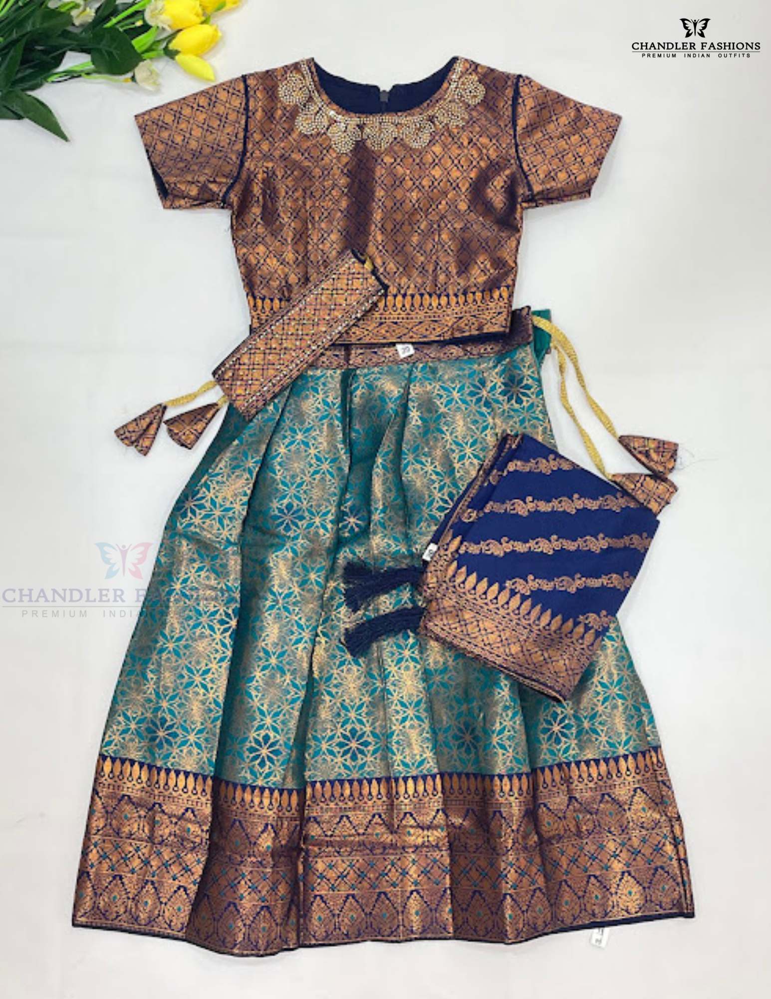 Attractive Blue Color Silk Choli Set With Zari Work For Girls