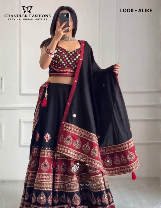 Stunning Black Color Rayon Chaniya Choli With Printed Work For Women