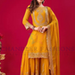 Mustard Yellow Color Faux Georgette With Heavy Embroidery Work Sequins Sharara Suit For Women