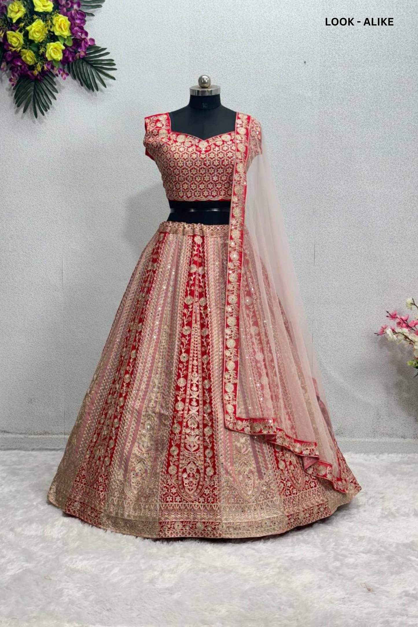 Alluring Red Colored Heavy Embroidery And Mirror Hand Work Lehengas With Dupatta Set