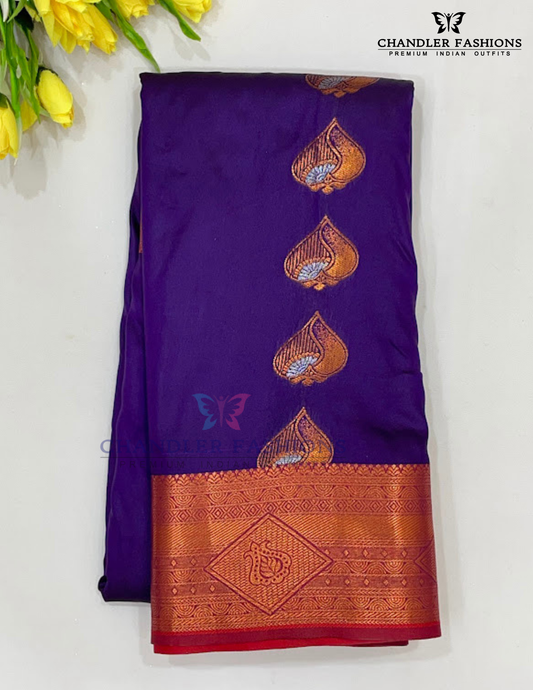Alluring Purple Color Soft Silk Saree With Maroon Border For Women