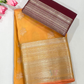 Alluring Light Orange Color Pure Kanchi Silk With Maroon Pallu And Gold Zari With Traditional Motifs Work Saree For Women - SILKMARK CERTIFIED