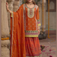 Elegant Orange Color Heavy Chinon With Embroidery Work Palazzo Suits And Dupatta