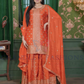 Attractive Orange Color Embroidery And Sequins Work Palazzo Suits With Dupatta