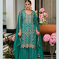 Elegant Green Color Heavy Silk With Embroidery Work Palazzo Suits And Dupatta