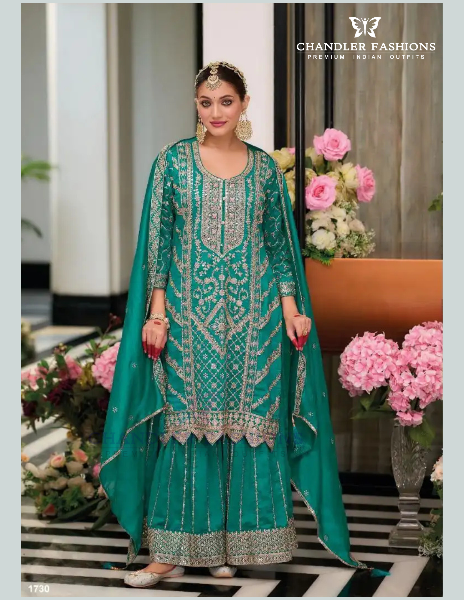 Elegant Green Color Heavy Silk With Embroidery Work Palazzo Suits And Dupatta