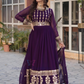 Purple Color Faux Blooming With Embroidery Zari Sequins Work Gown Near Me